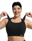 VFUS High Impact Sports Bra Molded Cup Adjustable Criss Cross No Bounce Wireless Workout Bra for Large Breasts (X-Large, Black)