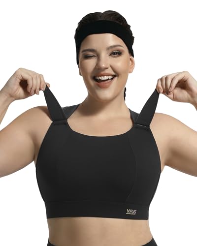 Image of High Impact Sports Bra Molded Cup Adjustable Criss Cross No Bounce Wireless Workout Bra for Large Breasts