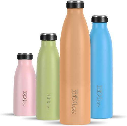 720°DGREE Botella Agua Acero Inoxidable “milkyBottle“ – 1litro - Sin BPA Free, Antigoteo y Prueba de Fugas - Frasco térmico, Cantimplora Aislada - Bebida con Gas, Deporte, Escuela, Gimnasio Exteriore