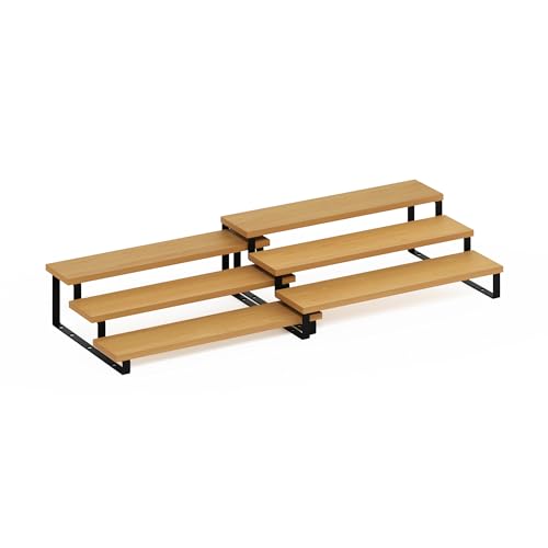 Image of Furinno RAVEL Kitchen Countertop Organizer Set of 2, 3-Tier Nesting Metal Frame Counter Shelves, Kitchen Storage, Expandable, Spice Rack, for Pantry, Coffee Bar, Beech