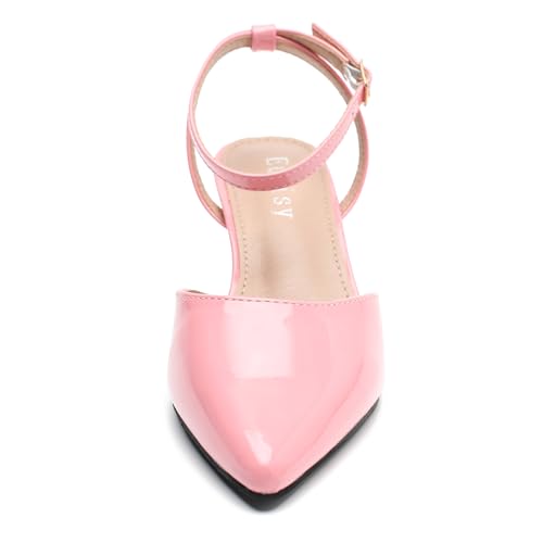 Women's Low Kitten Heel Pumps Classic Pointed Toe Ankle Strap Dress Shoes Closed Toe Comfortable Elegant Dress Wedding Party Shoes2