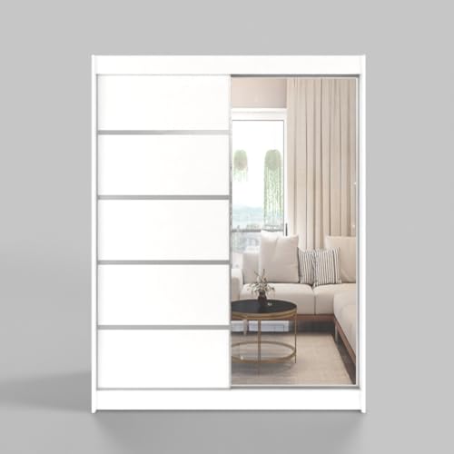 Gaba Furniture Wardrobe with Mirror - White Series, 120cm Sliding Door