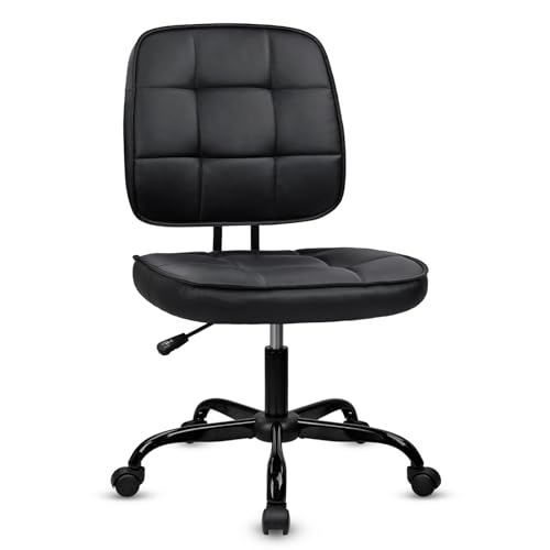 Image of CLATINA Home Office Chair No Arms with Wheels, Armless Small Leather Ergonomic Low Back Desk Chairs Adjustable Height 360 Swivel Rolling Computer Task Chair for Work Reading Conference Room, Black