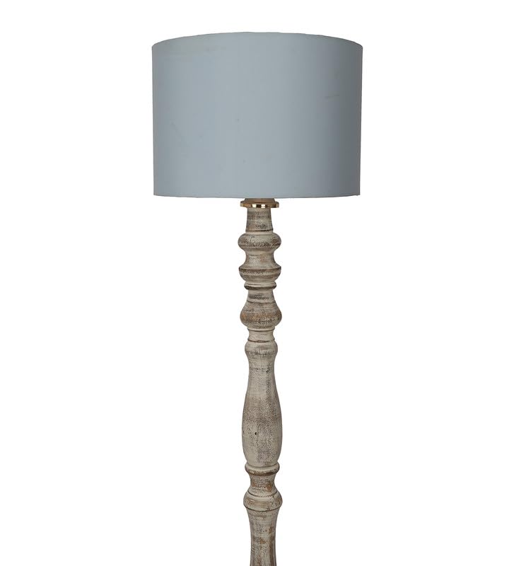 Image of tu casa Mango Wooden Floor Lamps with Sky Blue Shade for Home Decor, Bedrooms Corner, Living Room, Gifting, Diwali Decoration, Hall, Office, Study Room (Height: - 56 inch) - Bulb not Included