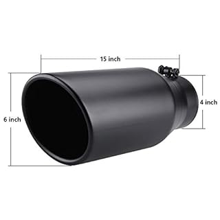 LCGP Bolt On Diesel Exhaust Tip 4", 6" outlet 15" Long Truck Tip, Rolled Angle Cut, Black Powder Coated
