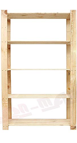 Len Mar.de - Scaffale in Legno Massiccio B-28, 5 Ripiani, 170 x 90 x 40 cm