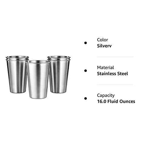 Kiseer 5 Pack 16 Ounce Stainless Steel Pint Cups Shatterproof Cup Tumblers Unbreakable Metal Drinking Glasses For Bar, Home, Restaurant #TOP7