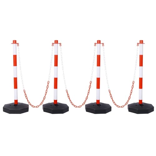 FRITHJILL 4 Pack Plastic Traffic Delineator Post with 5 FT Chains, Traffic Safety Delineator Cones with Fillable Base, Crowd Control Stanchion Set, Red