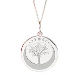 LKBEADS 925er-Sterlingsilber | Baum Mond Anhänger Halskette | zierlicher Charme | mit 45,7 cm langer Kette Stift | Größe: 24 mm | versilberter handgefertigter Unisex-Schmuck | LKGP_02208