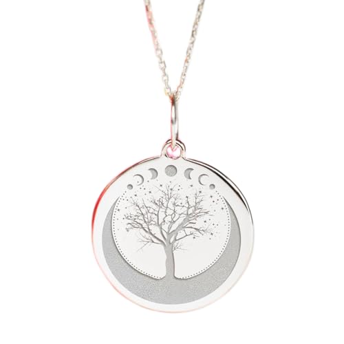Collar con colgante de luna y árbol de plata de ley dije unisex de 24mm LKBEADS