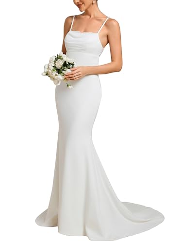 Image of Ever-Pretty Women's Spaghetti Strap Lace Trim Mermaid Sweep Train Wedding Dress 00154