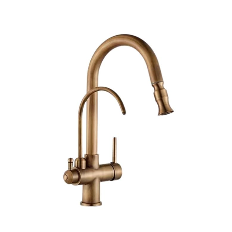 Grifo de agua fría y caliente monomando con rociador retráctil para cocina