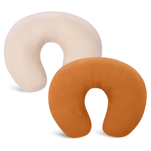 Image of Winmany 2 Pack Baby Muslin Nursing Pillow Covers Newborn Neutral Boys Girls Breastfeeding Slipcover Stretchy and Soft Removable Cover for 22.5" x 18" Nursing Pillow