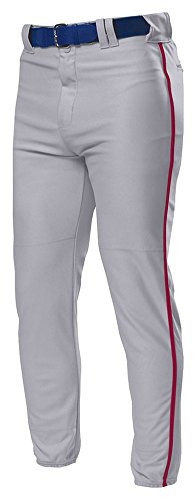 A4 Adult Pro Style Elastic Bottom Baseball Pant, Grey/Cardinal, Medium