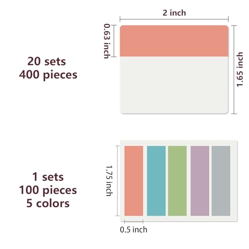 Image of ELII 500 PCS Tabs 2 Inch Book Tabs Sticky Index Tabs,Page Marker | File Tabs,Self Adhesive, Labels for Notebooks,Repositionable, Tape Flags, Binders,File Folders,Smooth Writing,Page Tabs