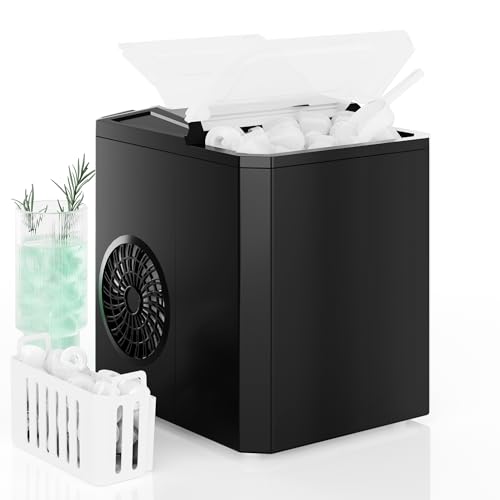 DUMOS Countertop Ice Maker, Portable 1.5L Ice Machine with Self-Cleaning, 26.5lbs/24H Fast Ice Making, 9 Bullet Ice Cubes in 6 Mins, 2 Size Options, Quiet Compact Ice Maker, Black