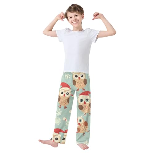 Xmas Owls Snow Boys Long Pants Soft Trousers Elastic Waist Kids Lounge Bottoms with Pockets S-XL2