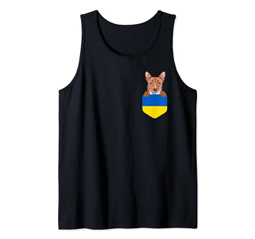 Ukraine Flag Basenji Dog In Pocket Tank Top, Black
