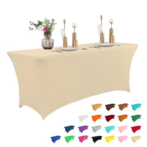 Image of IVAPUPU 6FT Table Cloth for Rectangular Fitted Events Stretch Champagne Table Covers Washable Cover Spandex Tablecloth Protector for Party, Wedding, Cocktail, Banquet, Festival