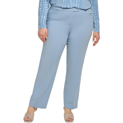Calvin Klein Womens Plus High Rise Solid Straight Leg Pants Blue 18W