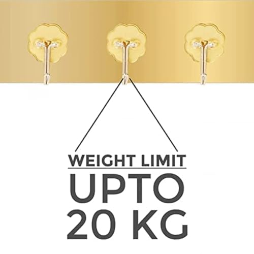 Image of Self Adhesive Wall Hooks for Kitchen Organizer Hook for Wall Without Drilling for Home Kitchen Bathroom Bedroom Keys Bag Towels - 6 Stainless Steel Hook with Plastic Strip ( Golden, Pack of 1)