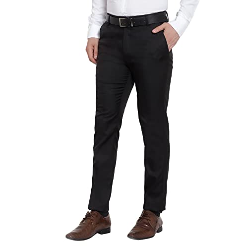 Image of The PS Men's Formal Regular Fit Cotton Blend Black, Dark Grey Combo Trouser (Pack of 2)