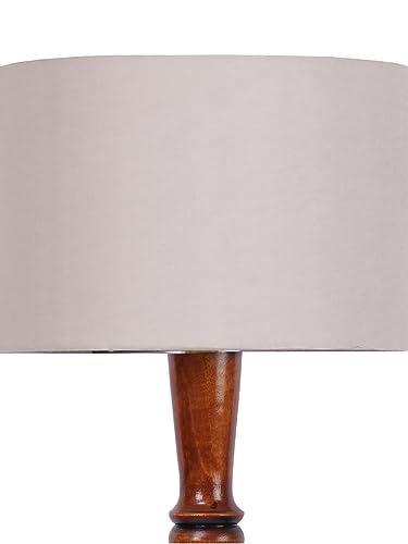 Image of Cotton Shade Floor Lamp with Wooden Base - Height 56 Inches, Grey | Modern Standing Lamp for Living Room, Bedroom, Office | Stylish & Decorative Home Lighting | Elegant Decor