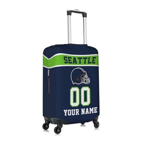 Image of Custom Seattle Luggage Cover Personalized Football Style Suitcase Cover with Name Number Customized Washable Elastic Sports Travel Suitcase Protector for Business Vacation Gifts