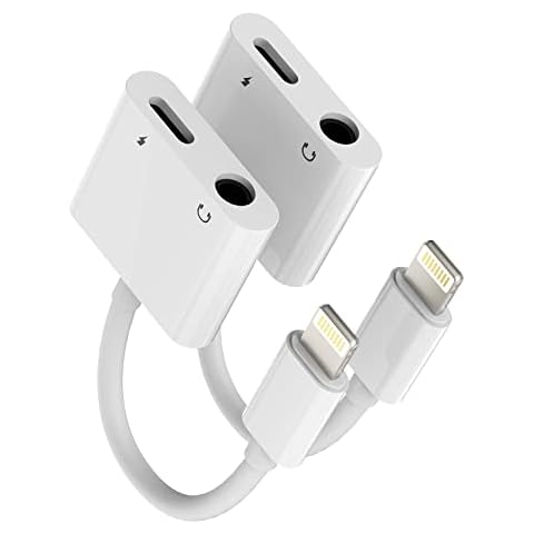 Iphone AUX Adapter for Headphone Jack(2 pack)2in1 Cable Dongle Lightning to 3.5mm Splitter Audio Charger Connector Cord MFI Certified for Apple 14 13 12 11 Pro Max 7 8 X Plus Earphone Charge Converter Cover
