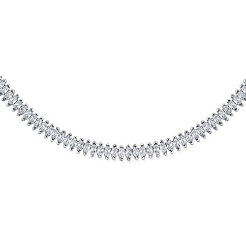 Bling Jewelry Vintage Art Deco Style Holiday Day Party Bridal Clear White Cubic Zirconia Simulated Gemstone Marquise Aaa Cz Formal Statement Tennis Necklace For Women Prom Wedding Silver Plated #TOP1