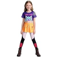 ZIW Girls Pop Singer Costume Kids, 2Pcs Cosplay Outfit with Graphic Crop Top and attached Skirt with Leggings, Toddler Halloween Carnival Stage Performance Dress Up ZW168XS