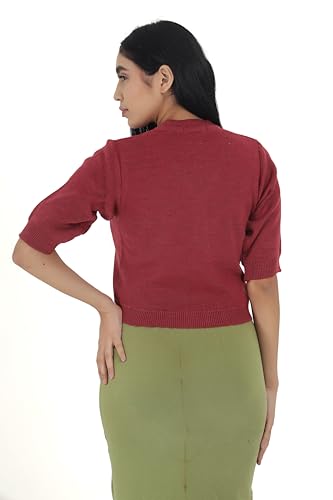 Image of Women Winter Wear V-Neck Half Sleeves Regular Fit Woollen Blouse
