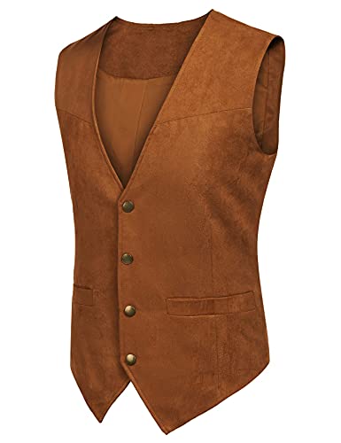 Coofandy Men's Suede Leather Suit Vest Casual Western Vest Jacket Slim Fit Vest Waistcoat (Medium, Typea-Brown) #TOP2
