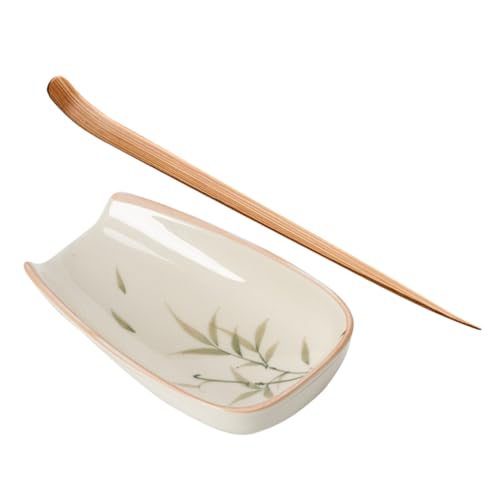 OFFSCH Porcelain Tea Scoop Saucer Loose Tea Leaf Holder Bean Scoop for Home Office