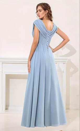 Chiffon Mother of The Bride Dresses Long 2025 Lace V Neck Ruffle Formal Evening Party Gowns for Women3