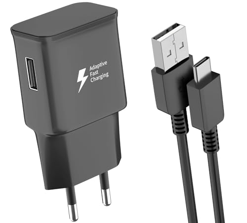 Newding Cargador Rápido para Samsung Galaxy A52s A52, S10 S9 S8 Plus, A53 A51 A71 A22 A12 A33 A13 M33, Adaptador de Corriente con Cable USB Tipo C de 1M, Carga Rápida Adaptable (AFC) 15W