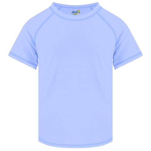 Image of Girls Rash Guard Short Sleeve, Ethereal Blue UPF 50+ Sun Protection Rashguard Slim Fit Swim Shirt Fishing Surf Quick Dry Cool Beach Clothes for Toddler Youth Kids Size 5-6 Years