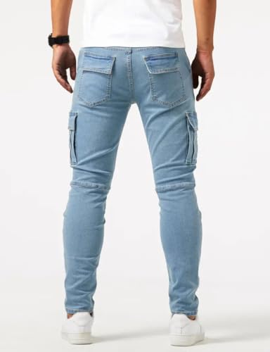 Mywinway Skinny Jeans for Men Spring Fall Stretch Skinny Fit Mid Rise Tapered Leg Slim Fit Causal Cargo Denim Pants3