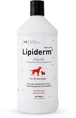 International Veterinary Sciences IVS Lipiderm Liquid Skin and Coat Fish Oil Omega 3 and 6 Dietary Supplement for Dogs, Made in the USA, 32 fl. oz.
