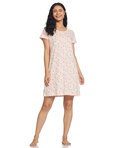 Image of Longies Women's Knee Length Knit Cotton Nighty Regular Nightgown (LGLKNWWV001 L.Pink009 XL)