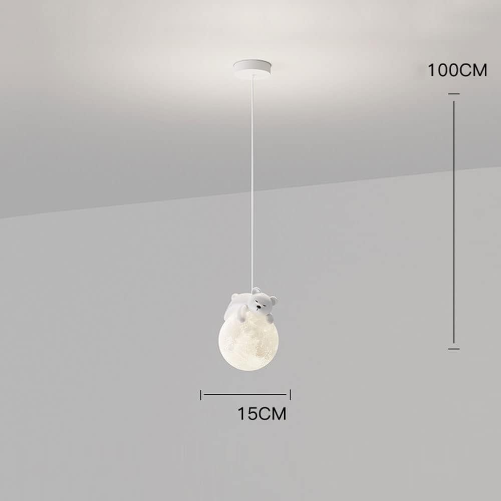 Lámpara Colgante Luz Impresión 3D Luna Globo Dibujos Animados Conejo Dormido Oso Planeta Suspensión Niños Dormitorio 3 Luces Niño Niñas Noche Hierro Metálico Blanco
