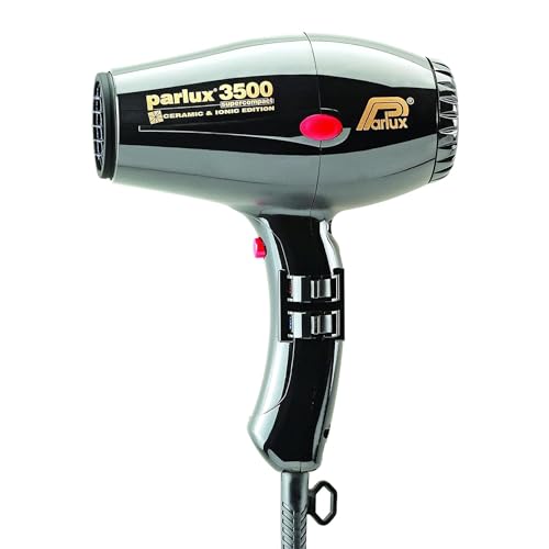 Parlux Supercompact 3500 Ceramic & Ionic Edition Black Hairdryer. Lightweight Hair Dryer with 4 Heat Controls & 2 Speed Setting & Cold Shot Button. Compact Dryer Perfect for Travel & Holiday