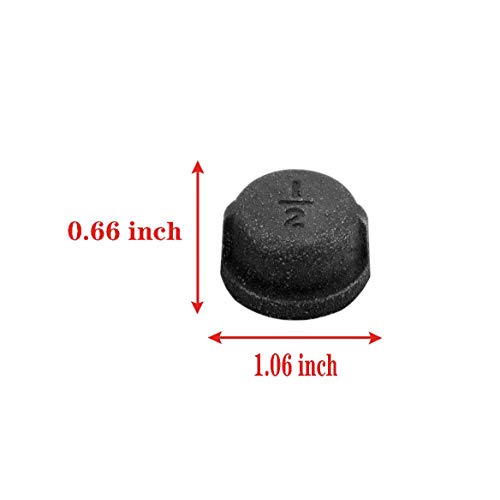 Black Malleable Iron Cast Pipe Fitting Cap for Steampunk Vintage Shelf Bracket DIY Plumbing Pipe Decor Furniture，10 Packs(1/2 Inch) - Thumbnail 3