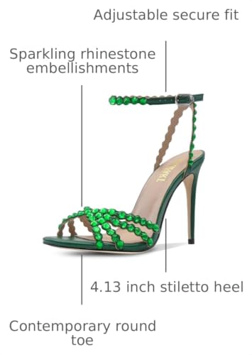Image of HOCHFART Women's Rhinestone Stiletto High Heels Buckle Strappy Heeled Sandals Round Toe Sexy Dressy Pumps Shoes