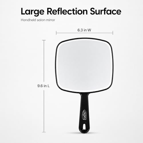 Image of ForPro Hand Mirror with Handle, 9.6 inch L x 6.3 inch W, Distortion-Free, Black | Multi-Purpose Premium Handheld Mirror with Distortion-Free Reflection