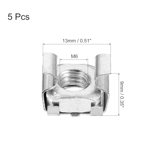 QUARKZMAN M6 x 1mm Käfigmutter, 5 Stück Snap-in Käfigmuttern, Karbonstahl verzinkt metrische Mutter für Serverschrank, Silber