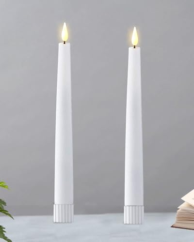 Image of Homesake Flameless Taper Candles - 11 inch Flickering LED Candle Sticks, Candle for Home Diwali Decoration for Home | Wedding Parties Holiday Festive Decor, Led Candles for Decoration (White Set of 2)