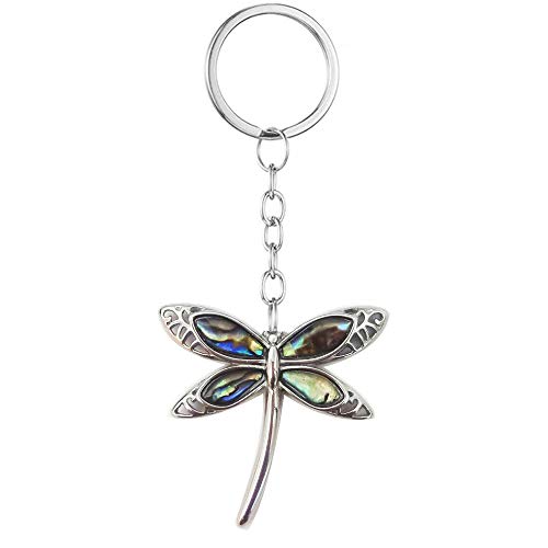 Image of Exquisite Dragonfly Charm Bracelet Abalone Shell Bangle Cuff Antique Silver