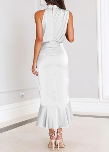 Image of KIRUNDO Women's Summer Satin Mock Neck Wedding Guest Dress