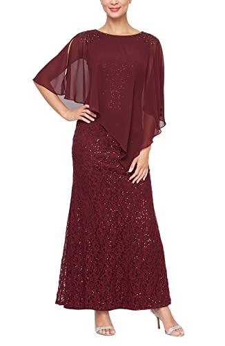 Image of S.L. Fashions Women's Long Sequin Lace Beaded Capelet Overlay Mother of The Bride Dress, Formal Evening Gown